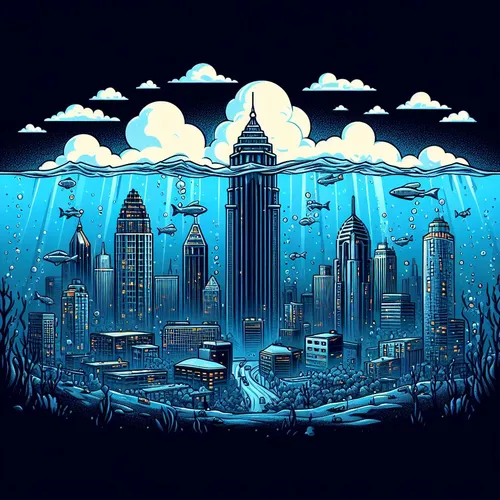 city in the trees, under water